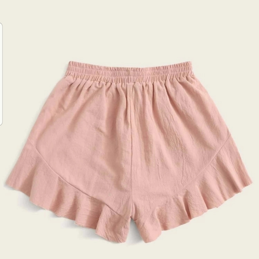 Solid Drawstring Waist Ruffle Hem Shorts - Picture 5 of 6